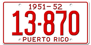 1951 TO 52 PUERTO RICO LICENSE PLATE--