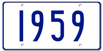 YEAR BUILT U.S.A. STYLE 2081 WHITE LICENSE PLATE - Personalized with the year of the manufacture in blue
