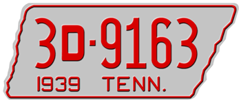 1939 TENNESSEE STATE LICENSE PLATE - 