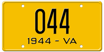 1944 VIRGINIA STATE LICENSE PLATE--