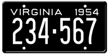 1954 VIRGINIA STATE LICENSE PLATE--