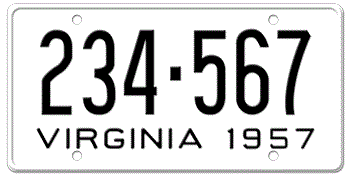 1957 VIRGINIA STATE LICENSE PLATE--