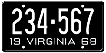 1968 VIRGINIA STATE LICENSE PLATE--