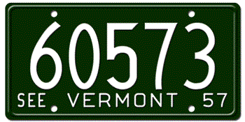 1957 VERMONT STATE LICENSE PLATE--