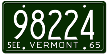 1965 VERMONT STATE LICENSE PLATE--