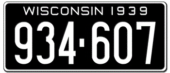 1939 WISCONSIN STATE LICENSE PLATE--