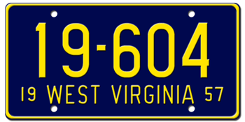 1957 WEST VIRGINIA STATE LICENSE PLATE--