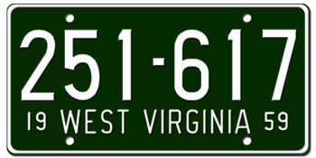 1959 WEST VIRGINIA STATE LICENSE PLATE--