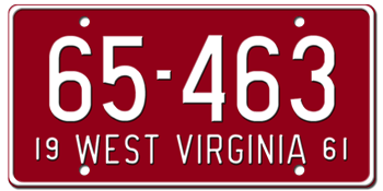 1961 WEST VIRGINIA STATE LICENSE PLATE--