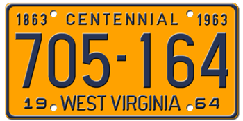 1964 WEST VIRGINIA STATE LICENSE PLATE--