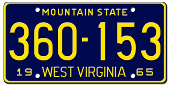 1965 WEST VIRGINIA STATE LICENSE PLATE--