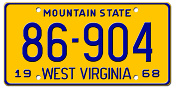 1968 WEST VIRGINIA STATE LICENSE PLATE--