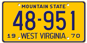 1970 WEST VIRGINIA STATE LICENSE PLATE--