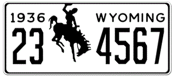 1936 WYOMING STATE LICENSE PLATE - 