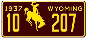1937 WYOMING STATE LICENSE PLATE - 
