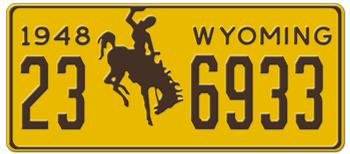 1948 WYOMING STATE LICENSE PLATE - 