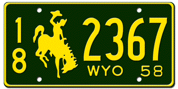 1958 WYOMING STATE LICENSE PLATE - 