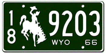 1966 WYOMING STATE LICENSE PLATE - 