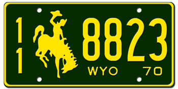 1970 WYOMING STATE LICENSE PLATE - 