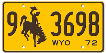 1972 WYOMING STATE LICENSE PLATE - 