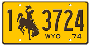 1974 WYOMING STATE LICENSE PLATE - 