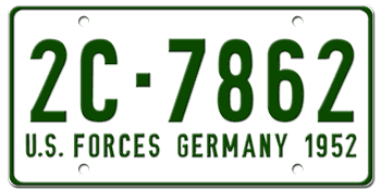 U.S. FORCES IN GERMANY LICENSE PLATE ISSUED IN 1952 - 