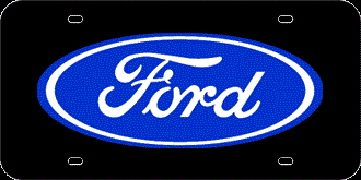 FORD OVAL MIRROR-SILVER AND BLUE EMBLEM LASER LICENSE PLATE