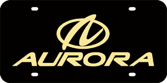 AURORA MIRROR-GOLD EMBLEM & AURORA NAME LASER LICENSE PLATE