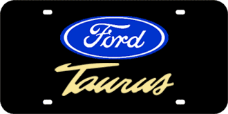 FORD EMBLEM WITH MIRROR-GOLD TAURUS NAME LASER LICENSE PLATE