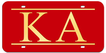 GREEK FRATERNITY OR SORORITY RED LASER LICENSE PLATE WITH GOLD INLAY