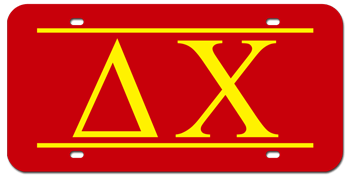GREEK FRATERNITY OR SORORITY RED AND YELLOW LASER LICENSE PLATE