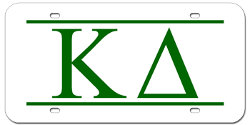 GREEK FRATERNITY OR SORORITY WHITE AND GREEN LASER LICENSE PLATE