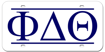 GREEK FRATERNITY OR SORORITY WHITE AND BLUE LASER LICENSE PLATE