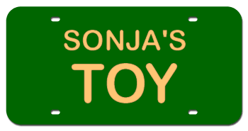 NAME & TOY LASER GREEN LICENSE PLATE - MIRROR GOLD TEXT