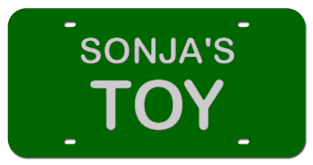 NAME & TOY LASER GREEN LICENSE PLATE - MIRROR SILVER TEXT