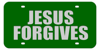 JESUS FORGIVES GREEN LASER LICENSE PLATE