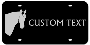 HORSE BLACK AND SILVER LASER LICENSE PLATE WITH YOUR CUSTOM TEXT