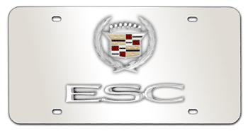 CADILLAC CHROME EMBLEM & ESC NAME 3D MIRROR LICENSE PLATE