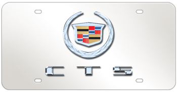 NEW CADILLAC CHROME EMBLEM & CTS NAME  3D MIRROR LICENSE PLATE