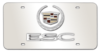 NEW CADILLAC CHROME EMBLEM & ESC NAME  3D MIRROR LICENSE PLATE