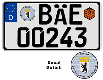 GERMAN LICENSE PLATE (BERLIN) USA SIZE - 