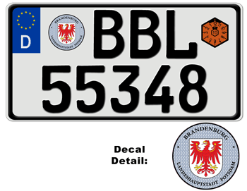 GERMAN LICENSE PLATE BRANDENBURG USA SIZE LICENSE PLATE - EMBOSSED WITH YOUR CUSTOM NUMBER