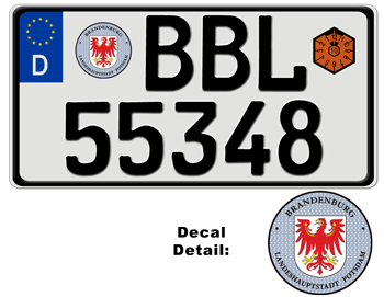 GERMAN LICENSE PLATE BRANDENBURG  USA SIZE LICENSE PLATE - 