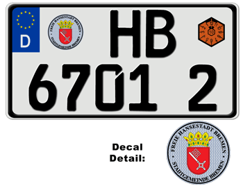 GERMAN LICENSE PLATE BREMEN USA SIZE -EMBOSSED WITH YOUR CUSTOM NUMBER