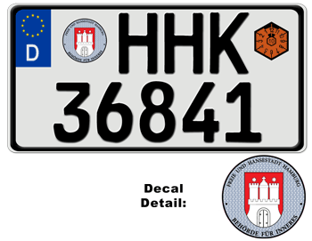 GERMAN LICENSE PLATE HAMBURG USA SIZE -