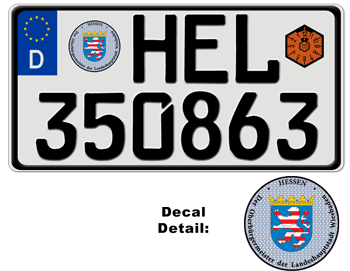 GERMAN LICENSE PLATE HESSEN/WIESBADEN USA SIZE -EMBOSSED WITH YOUR CUSTOM NUMBER