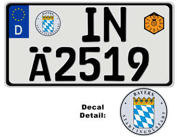 GERMAN LICENSE PLATE INGOLSTADT USA SIZE EMBOSSED WITH YOUR CUSTOM NUMBER