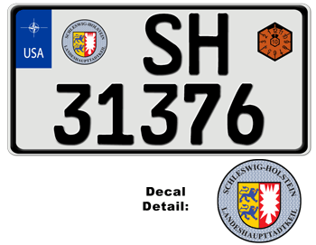 GERMAN LICENSE PLATE SCHELSWIG/HOLSTEIN USA SIZE - EMBOSSED WITH YOUR CUSTOM NUMBER