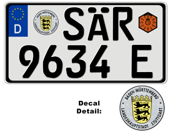 GERMAN LICENSE PLATE STUTTGART (HOME OF MERCEDES BENZ & PORSCHE) USA SIZE -