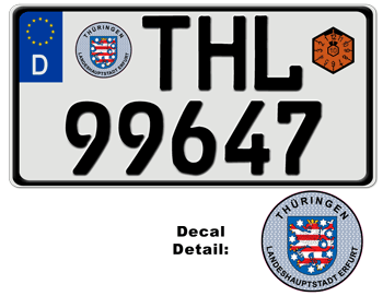 GERMAN LICENSE PLATE THÜRINGEN USA SIZE -